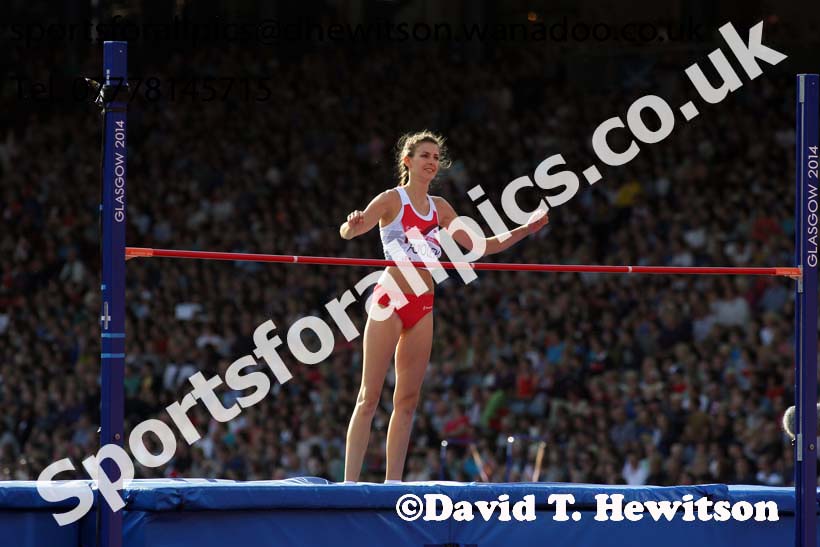 Joy for Isobel Pooley (England) after winning a silver in the high jump at the Commonwealth Games, Glasgow. Photo: David T. Hewitson/Sports for All Pics